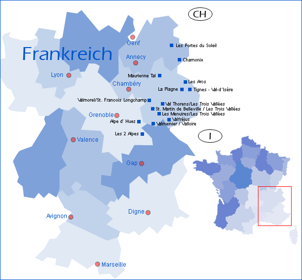 Karte Mit Ubersicht Der Regionen In Frankreich Winterreise De